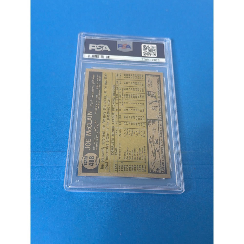 1961 Topps Joe McClain #488 Rookie Card PSA 8 NM-MT Washington Senators - Picture 2 of 3